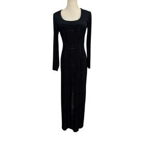 Vtg 90s Rimini By Shaw Velvet Burnout Dress‎ Sz 4 Black Sheer Maxi Whimsy Goth